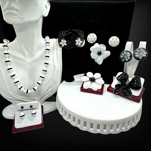 Vintage 8 Piece Black & White Enamel & Acrylic Jewelry Lot